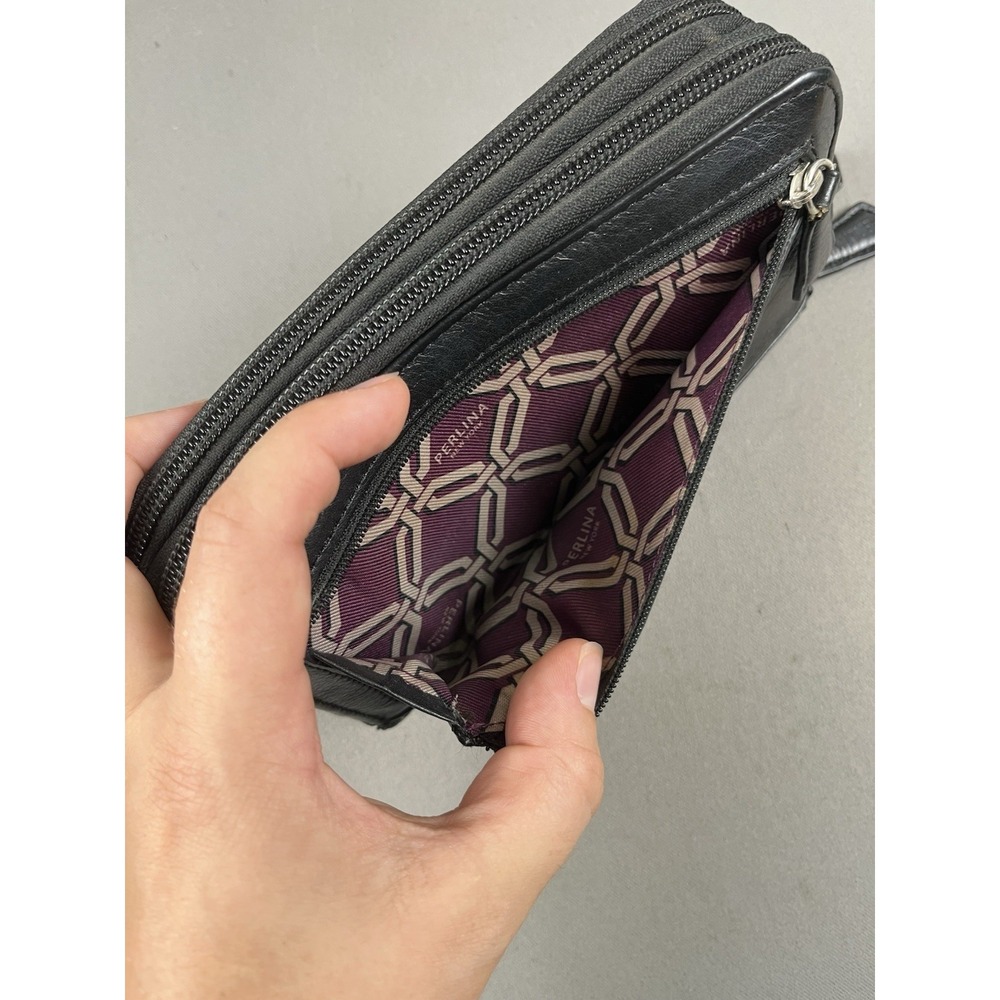 Perlina New York Black Soft Leather Zipper Wallet Clutch NWOT - Picture 9 of 16